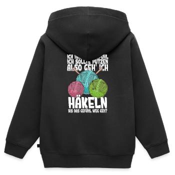 Häkeln - Kinder Premium Organic Zip Hoodie - Schwarz - Hinten - AI Model Kid Male (0cm)