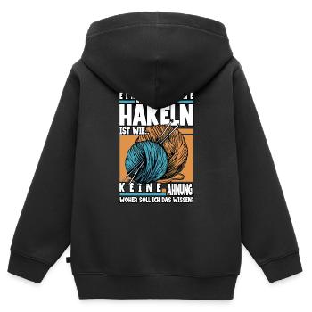 Häkeln - Kinder Premium Organic Zip Hoodie - Schwarz - Hinten - AI Model Kid Male (0cm)