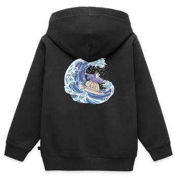 Große Welle von Kanagawa Cat Surfer Humor - Kinder Premium Organic Zip Hoodie - Schwarz - Hinten - AI Model Kid Male (0cm)