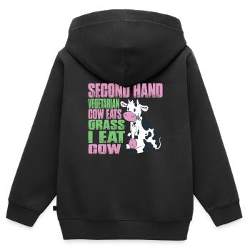 Second Hand Vegetarian, Cow Eats Grass, I Eat Cow - Kinder Premium Organic Zip Hoodie - Schwarz - Hinten - AI Model Kid Male (0cm)