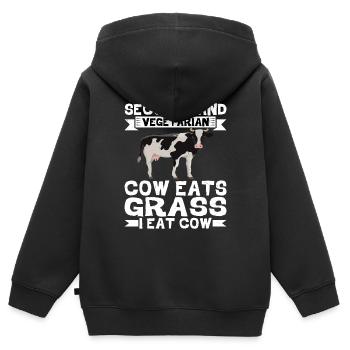 Second Hand Vegetarian, Cow Eats Grass, I Eat Cow2 - Kinder Premium Organic Zip Hoodie - Schwarz - Hinten - AI Model Kid Male (0cm)