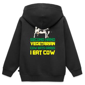 Second Hand Vegetarian, Cow Eats Grass, I Eat Cow3 - Kinder Premium Organic Zip Hoodie - Schwarz - Hinten - AI Model Kid Male (0cm)