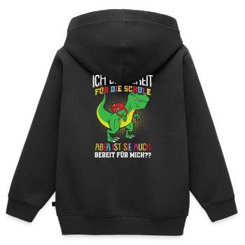 Jungen Dino Trex Ich Bin Bereit Für Die Schule - Kinder Premium Organic Zip Hoodie - Schwarz - Hinten - AI Model Kid Male (0cm)
