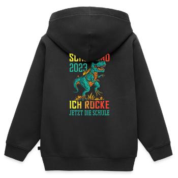 Dino Schulkind 2023 Ich Rocke Jetzt Die Schule - Kinder Premium Organic Zip Hoodie - Schwarz - Hinten - AI Model Kid Male (0cm)