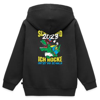 Dino Schulkind 2023 Ich Rocke Jetzt Die Schule - Kinder Premium Organic Zip Hoodie - Schwarz - Hinten - AI Model Kid Male (0cm)