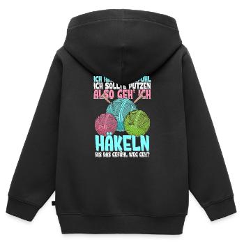 Häkeln - Kinder Premium Organic Zip Hoodie - Schwarz - Hinten - AI Model Kid Male (0cm)