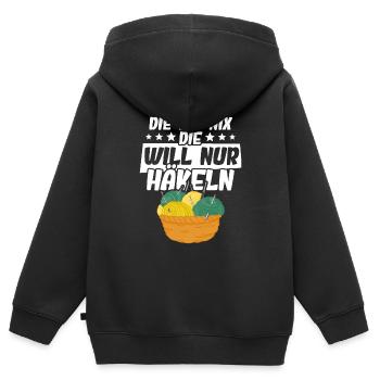 Häkeln - Kinder Premium Organic Zip Hoodie - Schwarz - Hinten - AI Model Kid Male (0cm)