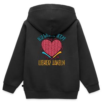 Häkeln - Kinder Premium Organic Zip Hoodie - Schwarz - Hinten - AI Model Kid Male (0cm)