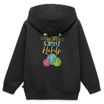 Häkeln - Kinder Premium Organic Zip Hoodie - Schwarz - Hinten - AI Model Kid Male (0cm)