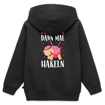 Häkeln - Kinder Premium Organic Zip Hoodie - Schwarz - Hinten - AI Model Kid Male (0cm)