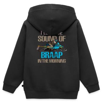 Ich liebe den Klang von Braap am Morgen - Kinder Premium Organic Zip Hoodie - Schwarz - Hinten - AI Model Kid Male (0cm)