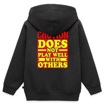 Caution Does Not Play Well With Others 34 - Kinder Premium Organic Zip Hoodie - Schwarz - Hinten - AI Model Kid Male (0cm)