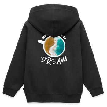 Kaffeetasse mit Stand und Meer Füllung - Kinder Premium Organic Zip Hoodie - Schwarz - Hinten - AI Model Kid Male (0cm)