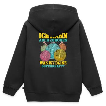 Häkeln - Kinder Premium Organic Zip Hoodie - Schwarz - Hinten - AI Model Kid Male (0cm)