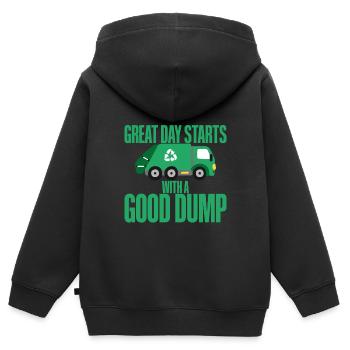 Une bonne journée commence par une bonne décharge - Sweat Premium à capuche zippé enfant bio - noir - Dos - AI Model Kid Male (0cm)