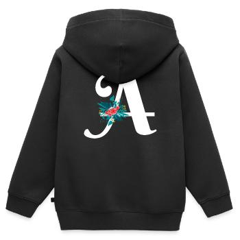 Buchstabe A blumig - Kinder Premium Organic Zip Hoodie - Schwarz - Hinten - AI Model Kid Male (0cm)