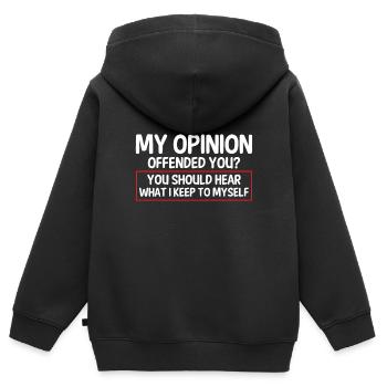 Mon opinion vous insulte sarcastique - Sweat Premium à capuche zippé enfant bio - noir - Dos - AI Model Kid Male (0cm)