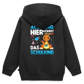 Achtung hier kommt das Schulkind - Kinder Premium Organic Zip Hoodie - Schwarz - Hinten - AI Model Kid Male (0cm)