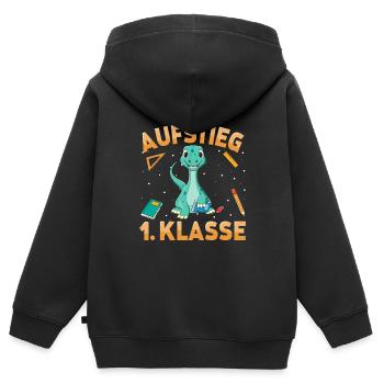 Aufstieg 1. Klasse Dino Schulkind Schulstart - Kinder Premium Organic Zip Hoodie - Schwarz - Hinten - AI Model Kid Male (0cm)
