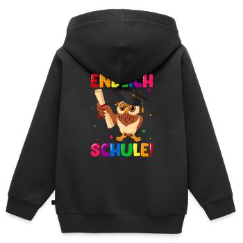 Endlich Schule Eule Einschulung Schulkind - Kinder Premium Organic Zip Hoodie - Schwarz - Hinten - AI Model Kid Male (0cm)