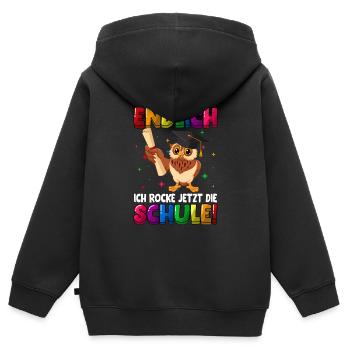 Endlich jetzt rocke ich die Schule Einschulung - Kinder Premium Organic Zip Hoodie - Schwarz - Hinten - AI Model Kid Male (0cm)