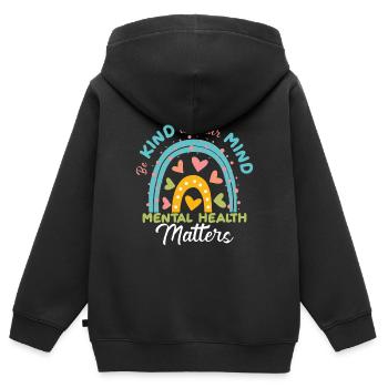 Sensibilisation à la santé mentale Dépression Suicide Prévenir - Sweat Premium à capuche zippé enfant bio - noir - Dos - AI Model Kid Male (0cm)