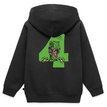 Enfants 4ème anniversaire 4 ans Dino Dinosaur - Sweat Premium à capuche zippé enfant bio - noir - Dos - AI Model Kid Male (0cm)