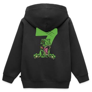 Children 7th Birthday 7 Years Dino Dinosaur - Kids Premium Organic Zip-up Hoodie - black - Back - AI Model Kid Male (0cm)