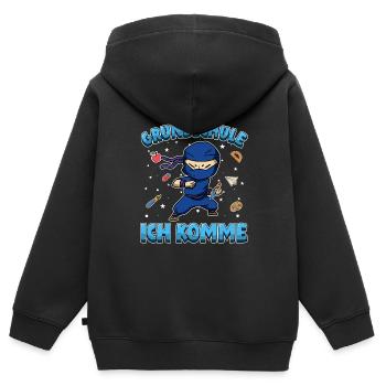 Grundschule ich komme Einschulung Ninja - Kinder Premium Organic Zip Hoodie - Schwarz - Hinten - AI Model Kid Male (0cm)