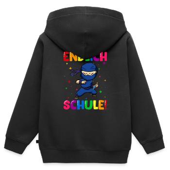 Endlich Schule Ninja Einschulung Schulkind - Kinder Premium Organic Zip Hoodie - Schwarz - Hinten - AI Model Kid Male (0cm)