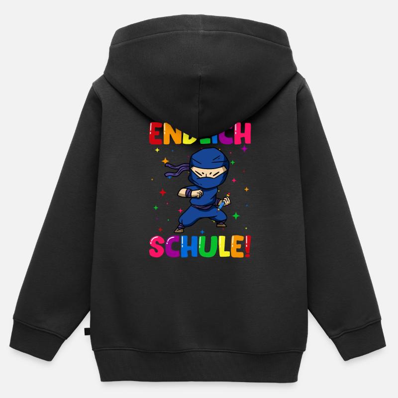 Endlich Schule Ninja Einschulung Schulkind - Kinder Premium Organic Zip Hoodie - Schwarz