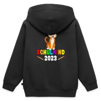 Schulkind 2023 Tiger - Kinder Premium Organic Zip Hoodie - Schwarz - Hinten - AI Model Kid Male (0cm)