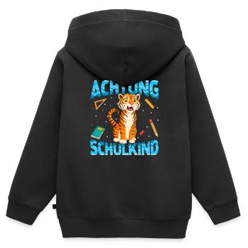 Einschulung Achtung Schulkind Geschenk Tiger - Kinder Premium Organic Zip Hoodie - Schwarz - Hinten - AI Model Kid Male (0cm)