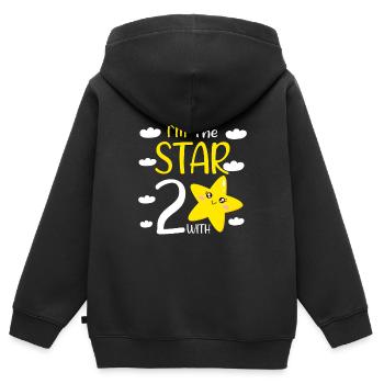 Fille d’anniversaire de 2 ans à The Star With 2 - Sweat Premium à capuche zippé enfant bio - noir - Dos - AI Model Kid Male (0cm)
