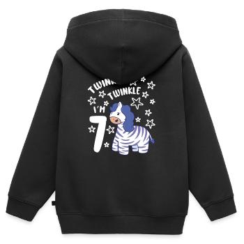 Seven 7yr 7th Zebra Birthday Girl 7 Years Old Gift - Kinder Premium Organic Zip Hoodie - Schwarz - Hinten - AI Model Kid Male (0cm)