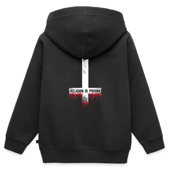 La religion est un poison - Sweat Premium à capuche zippé enfant bio - noir - Dos - AI Model Kid Male (0cm)