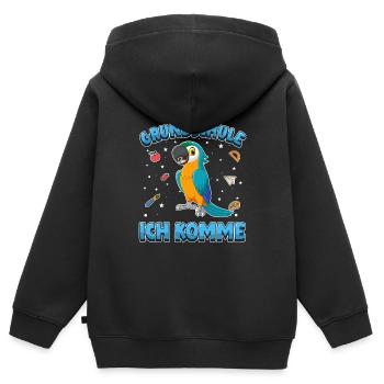 Grundschule ich komme Einschulung Papagei - Kinder Premium Organic Zip Hoodie - Schwarz - Hinten - AI Model Kid Male (0cm)