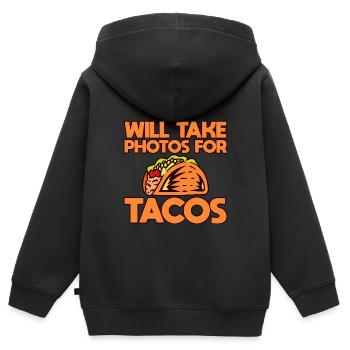 Will Take Photos For Tacos - Kids Premium Organic Zip-up Hoodie - black - Back - AI Model Kid Male (0cm)