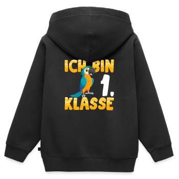 Ich bin 1. Klasse Einschulung Papagei - Kinder Premium Organic Zip Hoodie - Schwarz - Hinten - AI Model Kid Male (0cm)