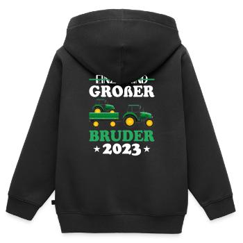 Großer Bruder 2023 Traktor Schwangerschaft - Kinder Premium Organic Zip Hoodie - Schwarz - Hinten - AI Model Kid Male (0cm)