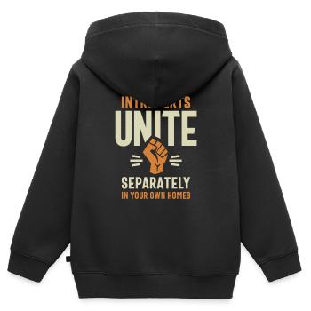 Les introvertis s’unissent séparément Citation amusante - Sweat Premium à capuche zippé enfant bio - noir - Dos - AI Model Kid Male (0cm)