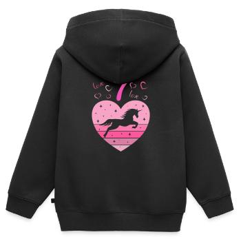 7ème anniversaire Fille Sept 7 ans Cheval Licorne - Sweat Premium à capuche zippé enfant bio - noir - Dos - AI Model Kid Male (0cm)