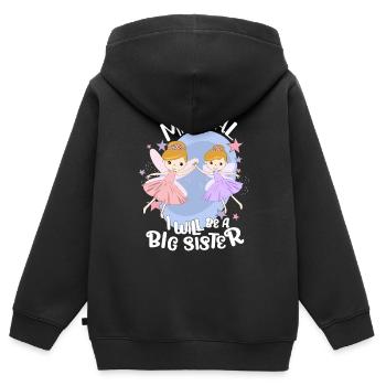 Je serai une grande sœur fée promue grande sœur - Sweat Premium à capuche zippé enfant bio - noir - Dos - AI Model Kid Male (0cm)