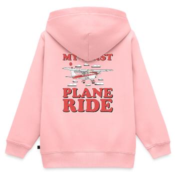 Mon premier voyage en avion 50 - Sweat Premium à capuche zippé enfant bio - rose - Dos - AI Model Kid Female (0cm)