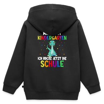 Schulkind Einschulung Dino Schulstart Schule - Kinder Premium Organic Zip Hoodie - Schwarz - Hinten - AI Model Kid Male (0cm)