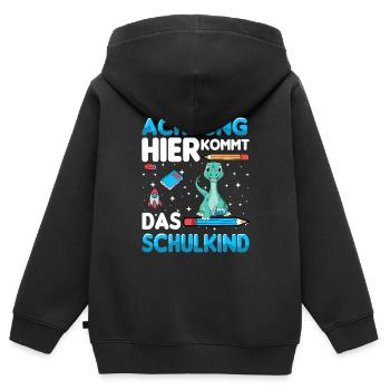 Achtung hier kommt das Schulkind - Kinder Premium Organic Zip Hoodie - Schwarz - Hinten - AI Model Kid Male (0cm)