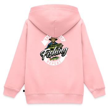 Manger Dormir Pêche Répéter Pêcheur - Sweat Premium à capuche zippé enfant bio - rose - Dos - AI Model Kid Female (0cm)