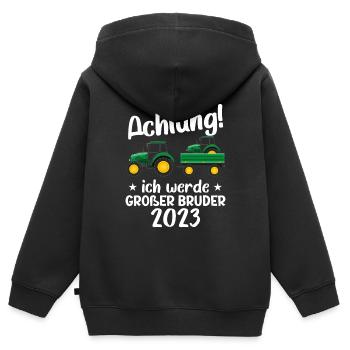 Großer Bruder 2023 Traktor Schwangerschaft - Kinder Premium Organic Zip Hoodie - Schwarz - Hinten - AI Model Kid Male (0cm)