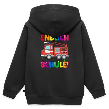 Endlich Schule Feuerwehr Einschulung Schulkind - Kinder Premium Organic Zip Hoodie - Schwarz - Hinten - AI Model Kid Male (0cm)
