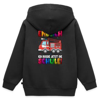 Endlich jetzt rocke ich die Schule Einschulung - Kinder Premium Organic Zip Hoodie - Schwarz - Hinten - AI Model Kid Male (0cm)